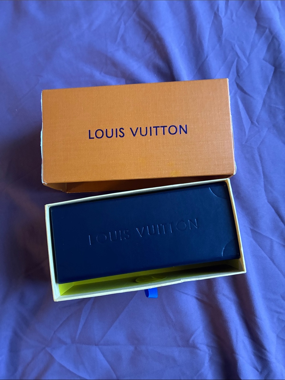 Louis Vuitton Navy Eyewear Case with Orange Box